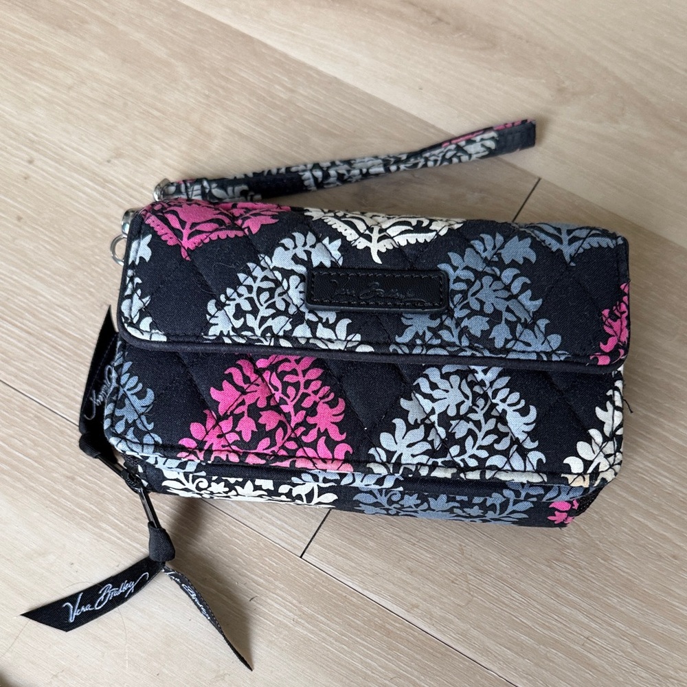 Vera Bradley Black and Pink Floral Wristlet